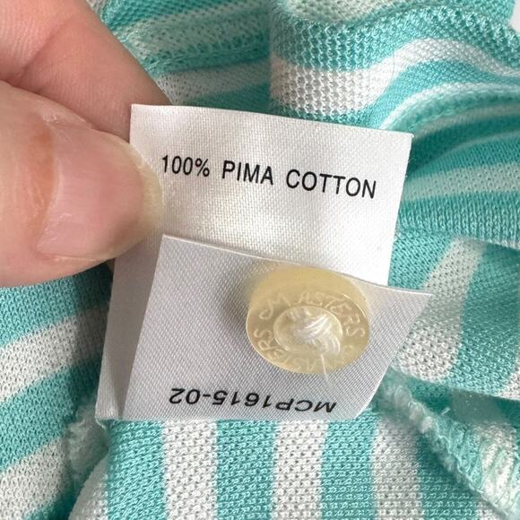 Masters Collection Pima Cotton Teal and White Striped Embroidered Polo Men's L - Picture 9 of 9